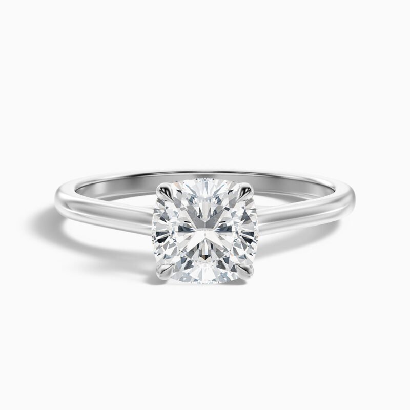 Nelli 2 Carat Cushion Cut Solitaire Moissanite Diamond Ring in 14k White Gold